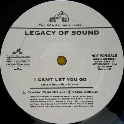 12-дюймовая пластинка LEGACY OF SOUND - I Can't Let You Go RDAB626711 RCA 1993 US Танцевальная и Электронная Б/У