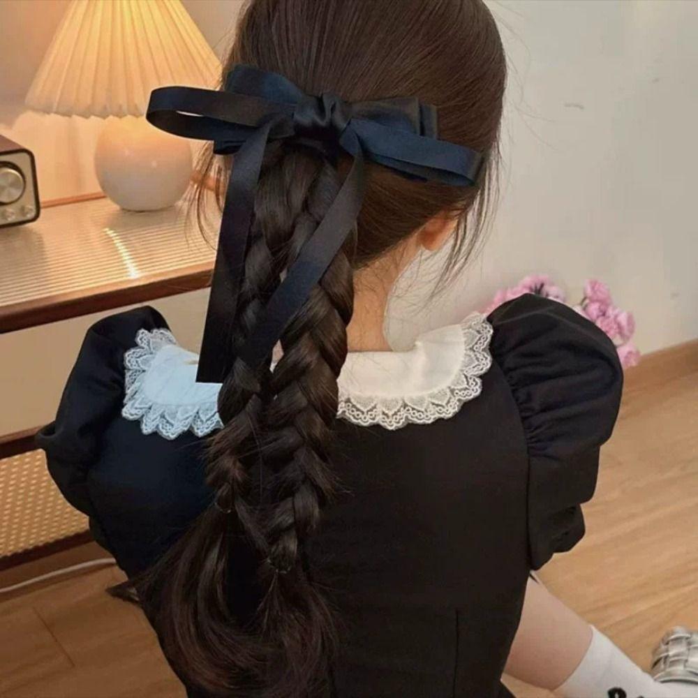 French Style Satin Bow Hair Clip Solid Color Women Hairpin Elegant Bow Ribbon Hair Clip  Girls