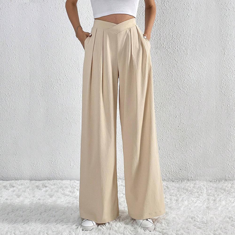 Spring and Autumn Women Solid Color Casual Long Pants Fashion Wide Leg Trousers Comfort Loose High Waist Pants Commuting Style