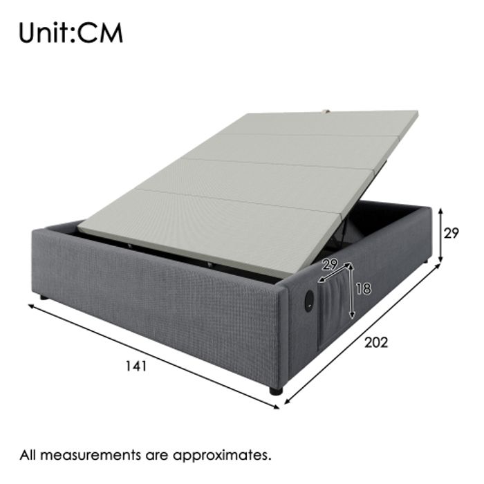 Lit - MUVOE - 140 x 200 cm - USB-C intégré - Sommier à lattes - Gris