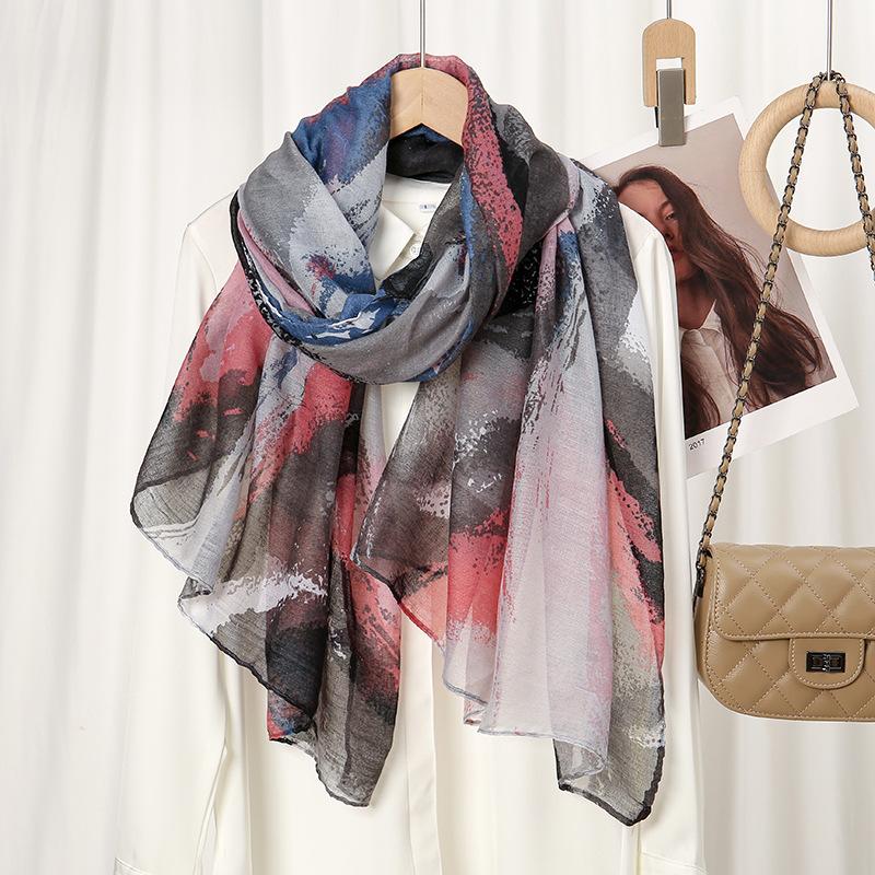 New Fashion Commuter Floral Print Versatile High-quality Balinese Yarn Cotton Linen Feel Women's Soft Scarf Sun Protection