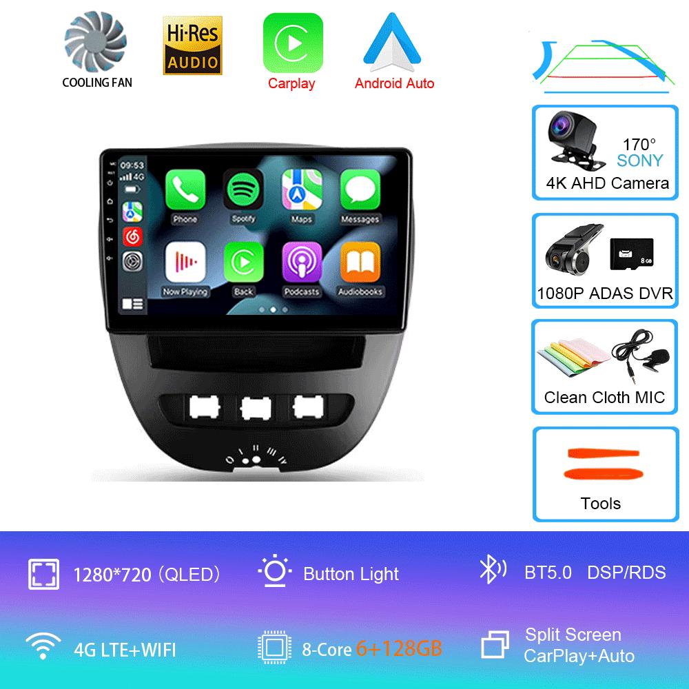 Car Radio Android 14 Carplay Auto Multimedia Player For Peugeot 107 Citroen C1 Toyota Aygo 2005 -2014 DSP Stereo 2din Head Unit