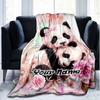 1PC Custom Name Panda Love Flowers Artwork flannel blanket versatile,all-season throw suitable for the living room,bedroom,camping,travel,and gift