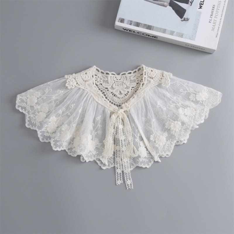 Vintage Shawl Fake Collar Women White Detachable Collars For Women False Collar Woman Lace Lapel Half Shirt Tie Shawl Wrap