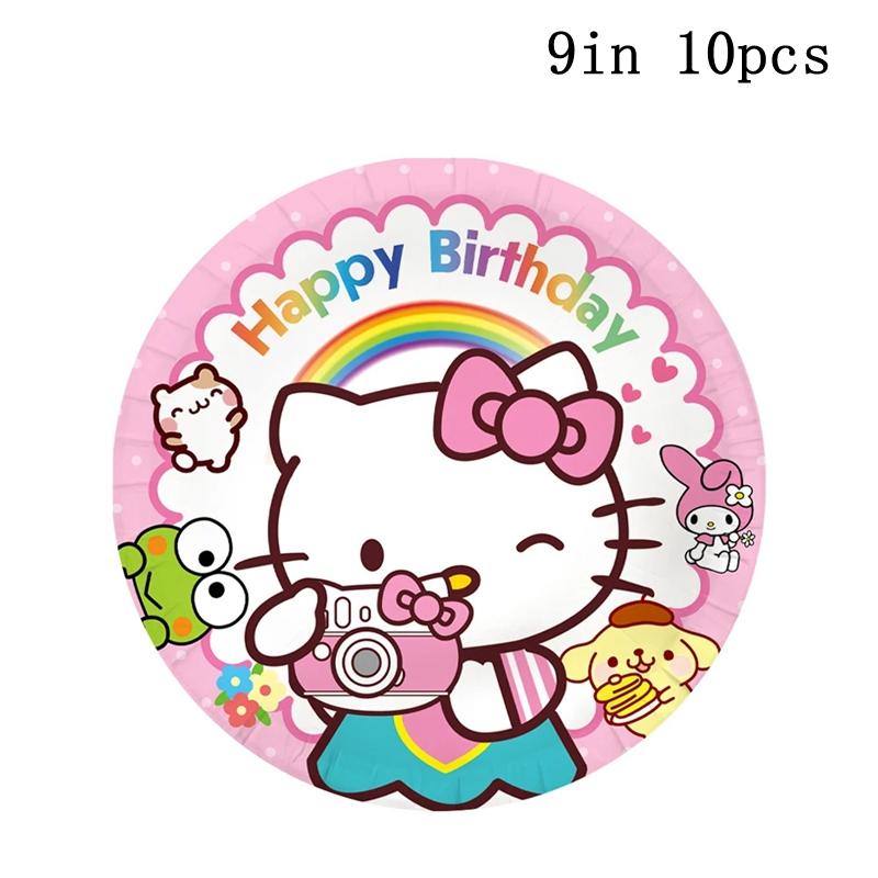 Хелло Китти Sanrio Украшение на День Рождения Товары для вечеринки Кавайные Шары Одноразовая Тарелка Стакан Мультяшный Флажок Аксессуар для Украшения Вечеринки