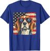 Patriotic Beagle Dog Wearing Sunglasses Graphic Tee Casual Daily Cotton T-Shirt for Men