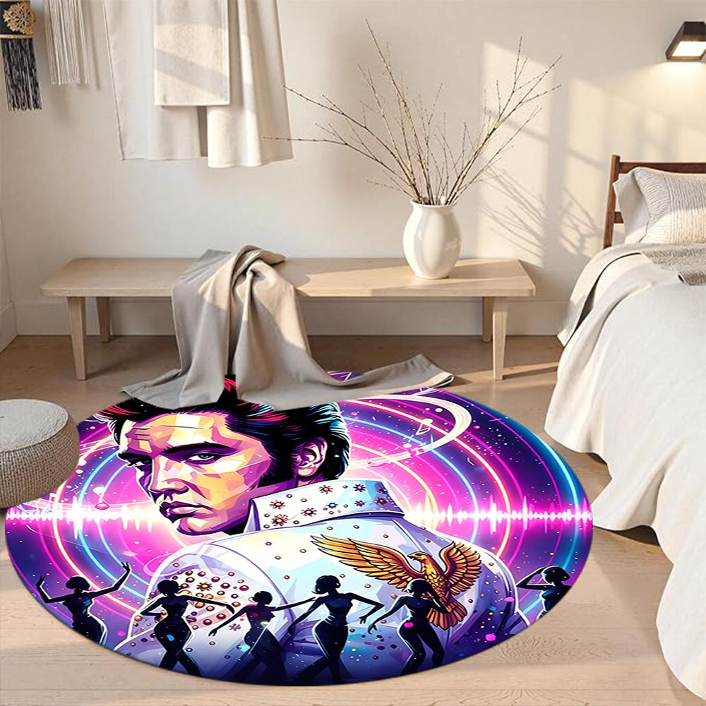 Elegant Elvis Round Floor Rug Suitable for Outdoor Entryway Kitchen Balcony Anti-slip Round Rug Anime Office Decor