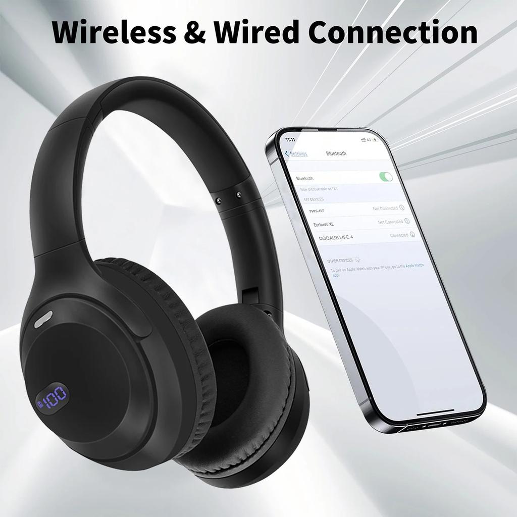 Детские наушники Bluetooth 5.2 со светодиодными кошачьими ушками, ограничением громкости 85/94 дБ и временем воспроизведения 100 часов, складная беспроводная/проводная гарнитура с кабелем 3,5 мм