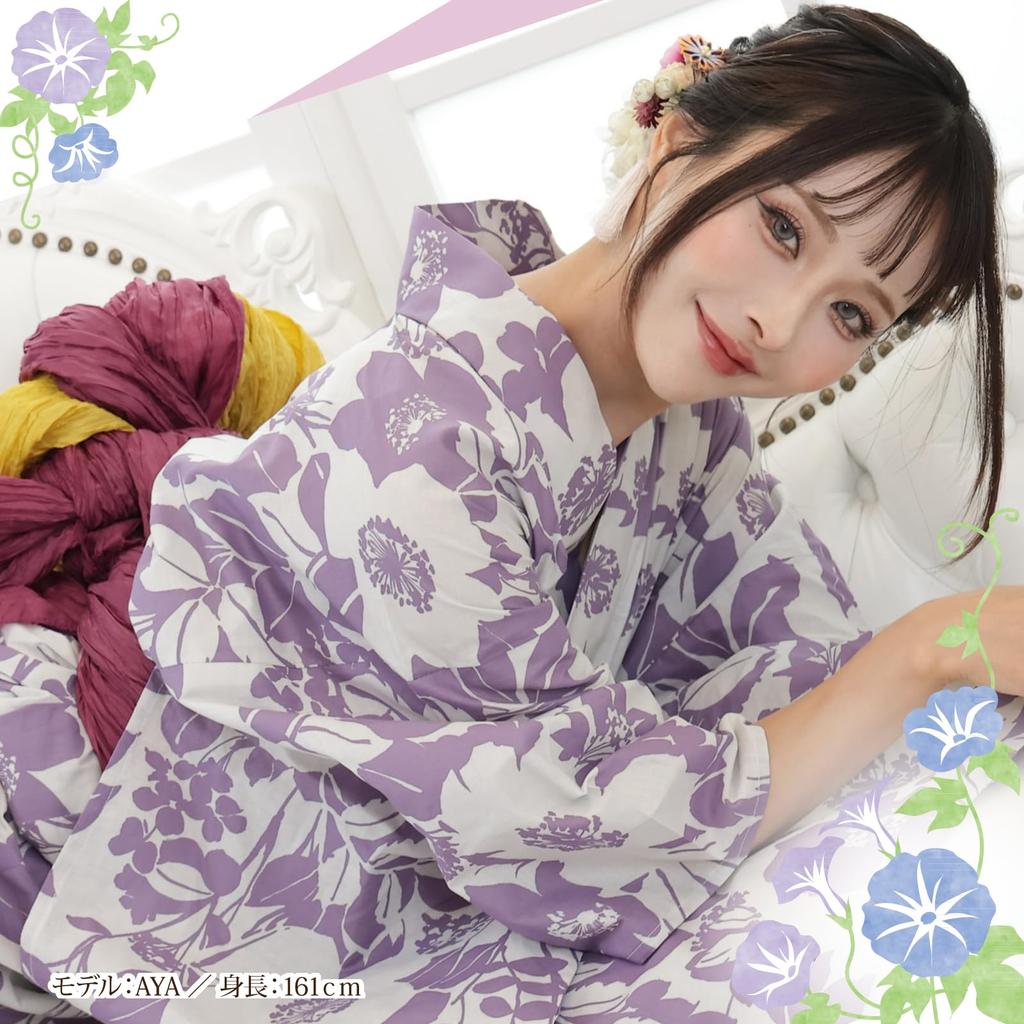 Юката легкие японские стринги Heiko Geta один размер подходит большинству [RAVIR] женский комплект из 3 предметов, мимолетность, пропавший, фиолетовый, анемон, одежда, пушистый, оби,