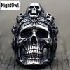 Крутое большое мужское кольцо из нержавеющей стали с черепом в готическом байкерском стиле, размер 7-15