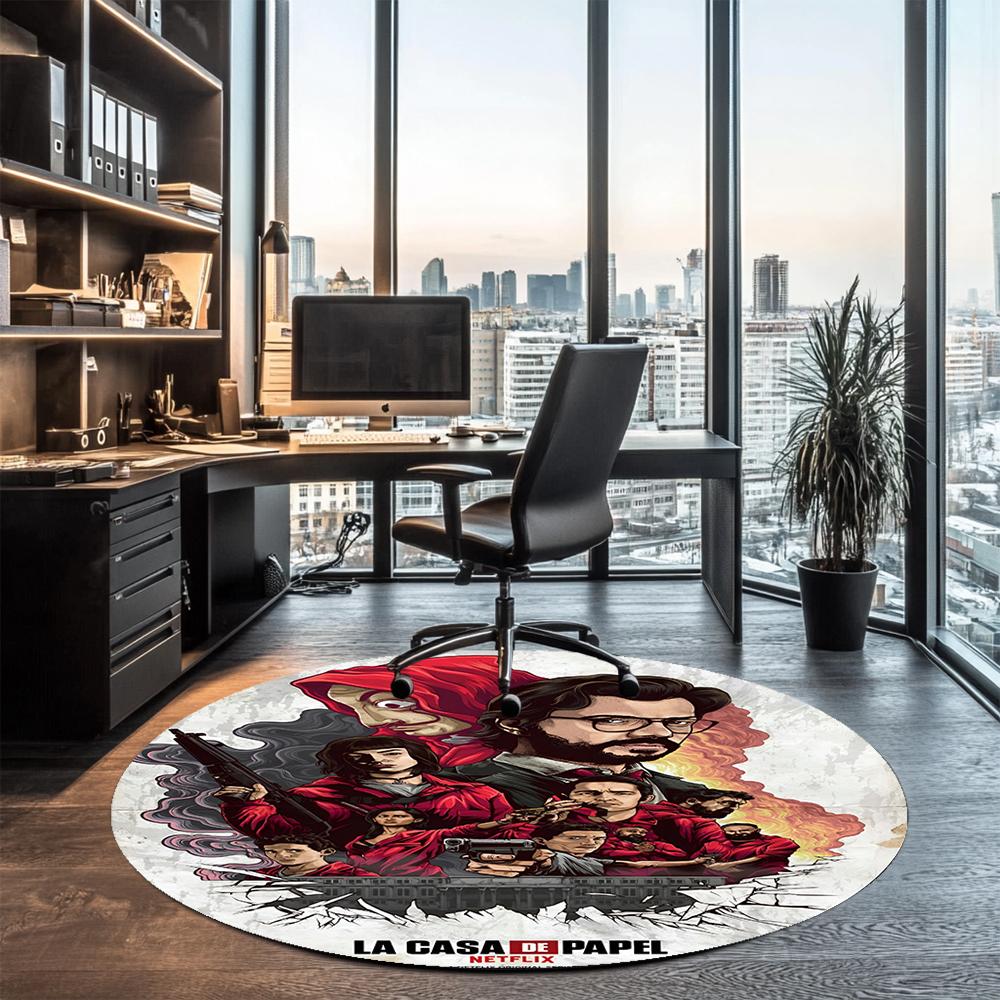 La Casa De Papel Printed Round Rug Carpet Chair Rug Area Rug Entryway Doormats,for Office Chair Living Room Bedroom Kitchen Room.