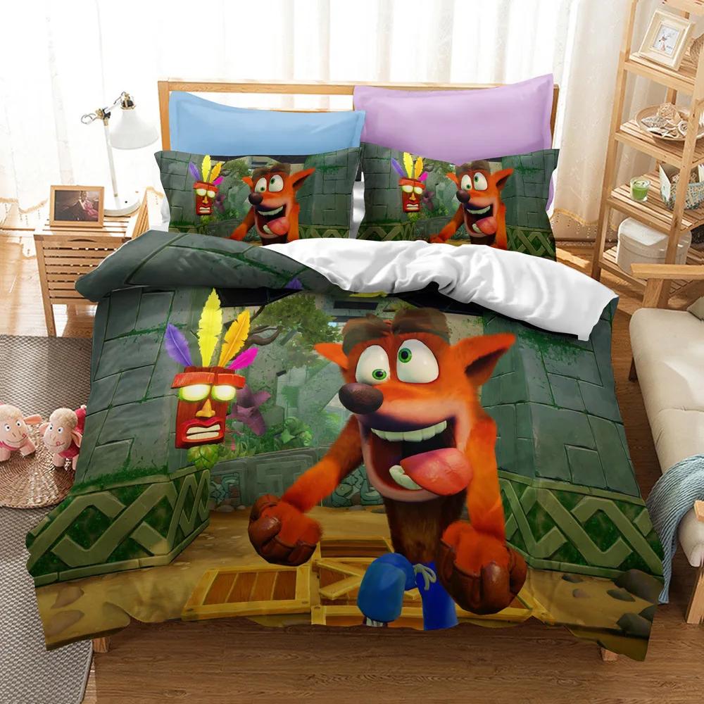 Комплект постельного белья с 3D-принтом Crash Bandicoot, игровой мультяшный пододеяльник, двуспальный, двуспальный, двуспальный, двуспальный, для взрослых и детей, постельное белье, пододеяльник