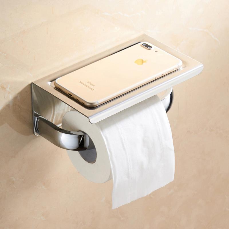 HONGDEC Wall Mounted Toilet Paper Roll Storage Dispenser Phone Shelf Toilet Paper Holder-Stainless Steel for Apartment Project