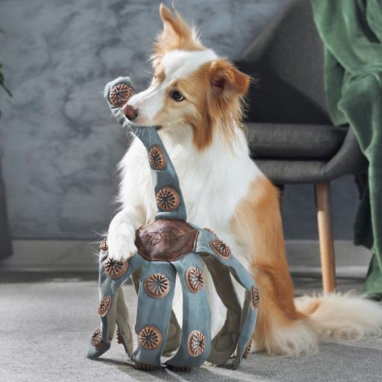 Dog Snuffle Knot Interactive Puzzle Toy Puppy Enrichment Toy with Treat Pockets Tie And Knot Tentacles Into Snuffle Ball for Slow Eating Foraging