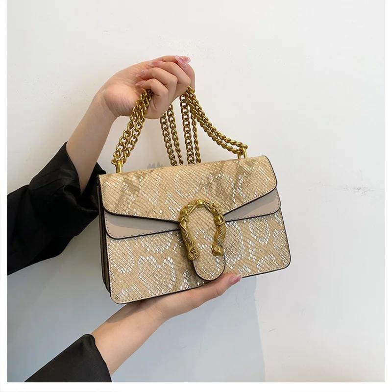 Сумка через плечо в виде змеи для самых широких мужских сумок в стиле ретро с подмышечным ремнем, украшенным омбро из металлического материала, полиуретан, новая мода