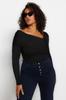 Women's Style Plus Size Black Asymmetric Collar Knitwear Sweater