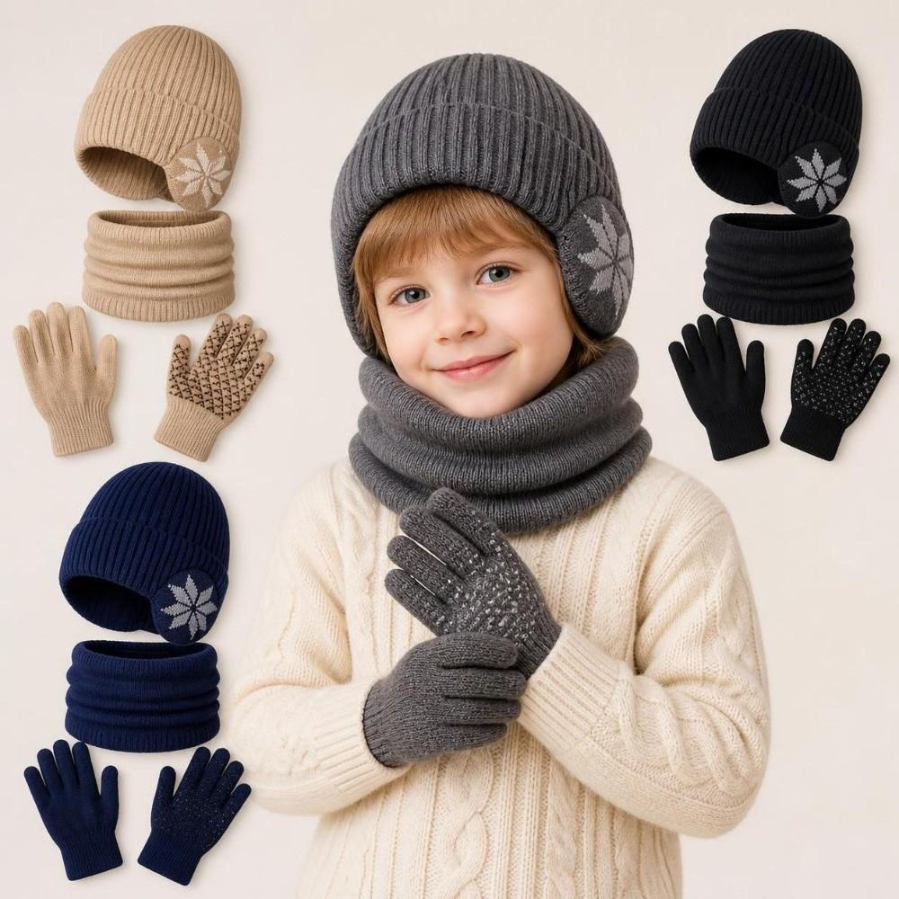 3Pcs Set Warm Winter Hat Scarf Gloves Set Fleece Lined Winter Accessories Set Children