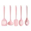Lovely Pink Silicone Kitchenware Set Spatula Oil Brush Pasta Server Slotted Spoon Set Heat-Resistant Non-Stick Utensils Set For Baking Cooking