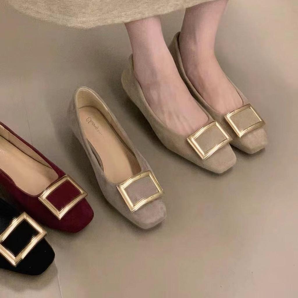 2025 spring and autumn new metal square buckle light mouth single shoes women's thick heel square head Mary Jane shoes commuter shoes fashion shoes