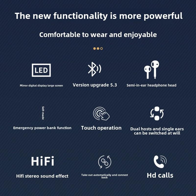 Новая беспроводная Bluetooth-гарнитура с зеркалом, мини-наушники с двумя невидимыми наушниками-вкладышами, с длительным временем ожидания