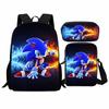 Printed Sonic Student School Bag Three-piece Set, Casual Sonic Backpack Crossbody Bag Pencil Bag Men and Women