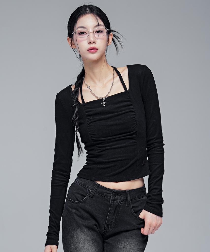AVANDRESS Женская футболка с рюшами и вырезом-халтер_4цв