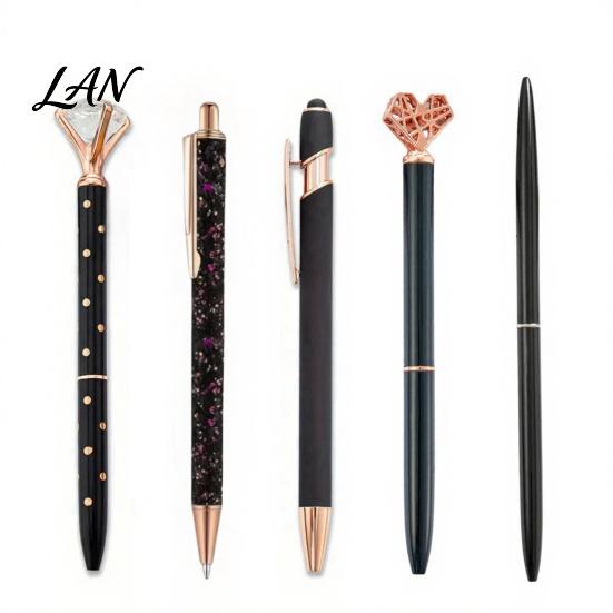 Decorative Gift Ballpoint Pen 5PCS Metal Diamond Pens, with Sparkling Rhinestone Decor, Premium Barrel Smooth Press Mechanism Writing Pen, for