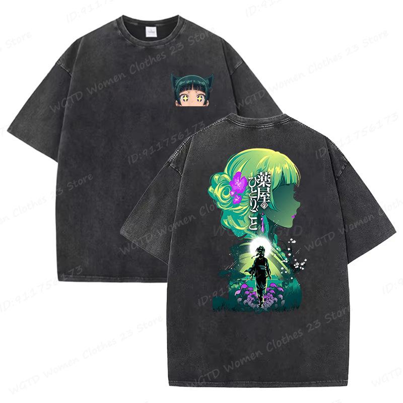 Anime The Apothecary Diaries Printed Washed T-shirt 2026 Summer Gift Creative Top Anime T-shirt Women Men Crew Collar T-shirt