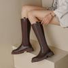 Мода 2025 Осень Зима Новые Женские Высокие Сапоги Ботинки Челси Коровья Кожа Круглый Носок Каблук Женские Сапоги До Колена Женская Обувь Молния