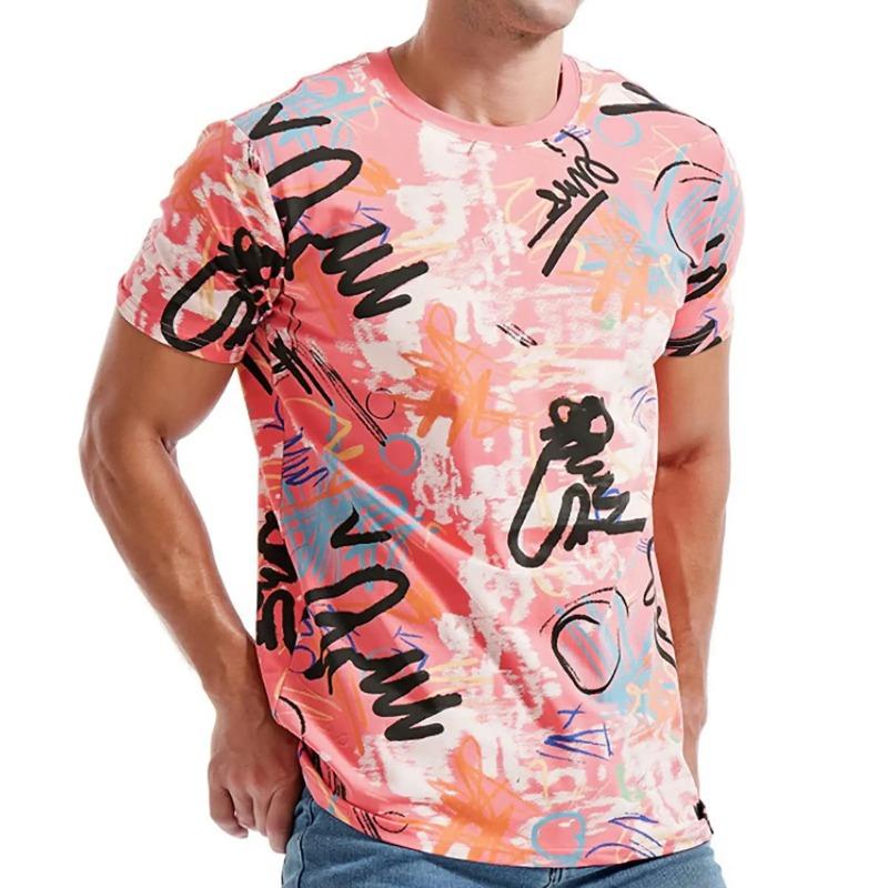 Летнее веселье Мужская и женская мода Повседневная футболка с 3D-принтом и граффити из полиэстера Повседневная модная футболка с круглым вырезом