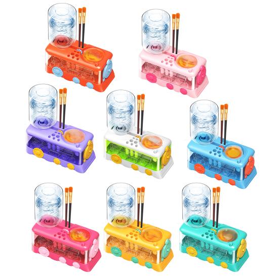 Очиститель кистей с поддоном для краски, циркуляцией воды, ополаскиватель для кистей с держателем для кистей, бутылка для воды 400 мл, дизайн поезда, инструмент для чистки кистей для рисования, подарок