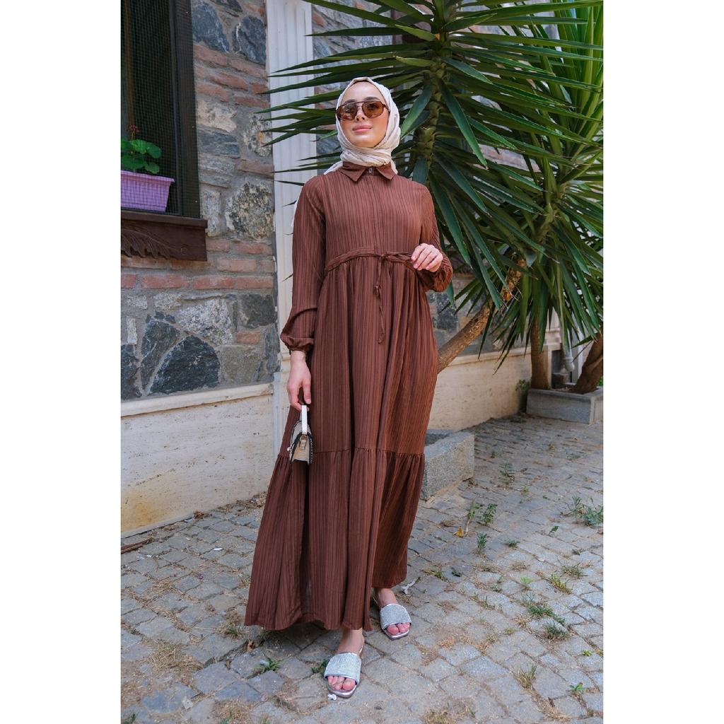 Waist Gathered Dress Navy Blue