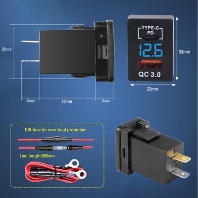 12 В-24 В автомобильное зарядное гнездо адаптер два порта USB быстрое зарядное гнездо с дисплеем напряжения для автоаксессуаров Toyota 40X22 мм