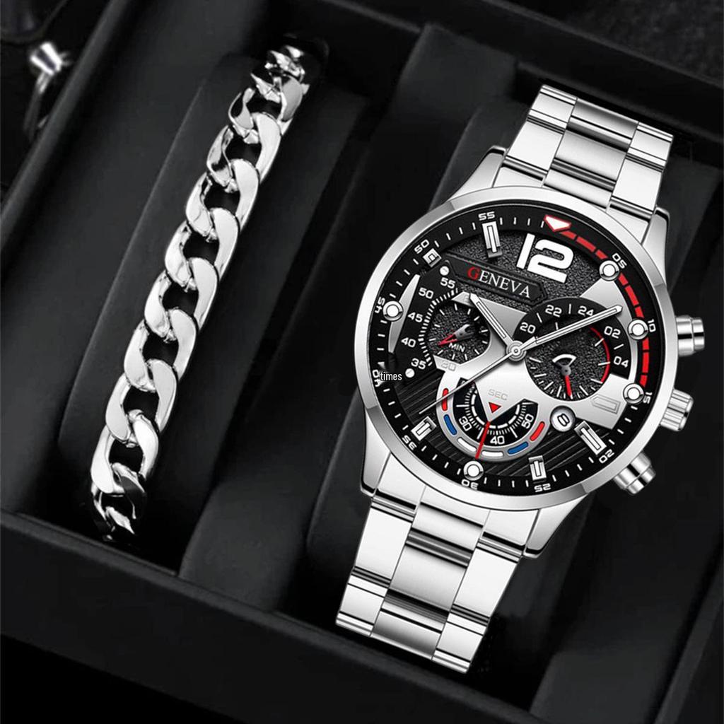 Geneva Calendar Men's Steel Band Watch - Fashionable Business Design