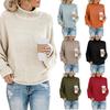 Autumn and Winter Women's Sweater Knitted Sweater Yarn Sweater Women's Curled Hem Pullover High Collar Bat Sleeve Solid Color Top