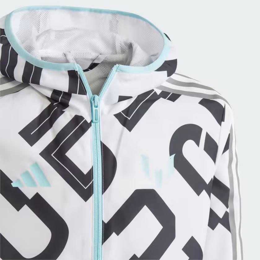 adidas Куртка с капюшоном на молнии, с цифровой печатью, с длинным рукавом, детская, белая IJ4938
