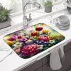 1Pcs Colorful Flowers Printed  Rubber Drying Mat For Coffee Shop Kitchen Carpet Tableware Durable Diatom Mud Table Mat Pet Coffeeware Mat