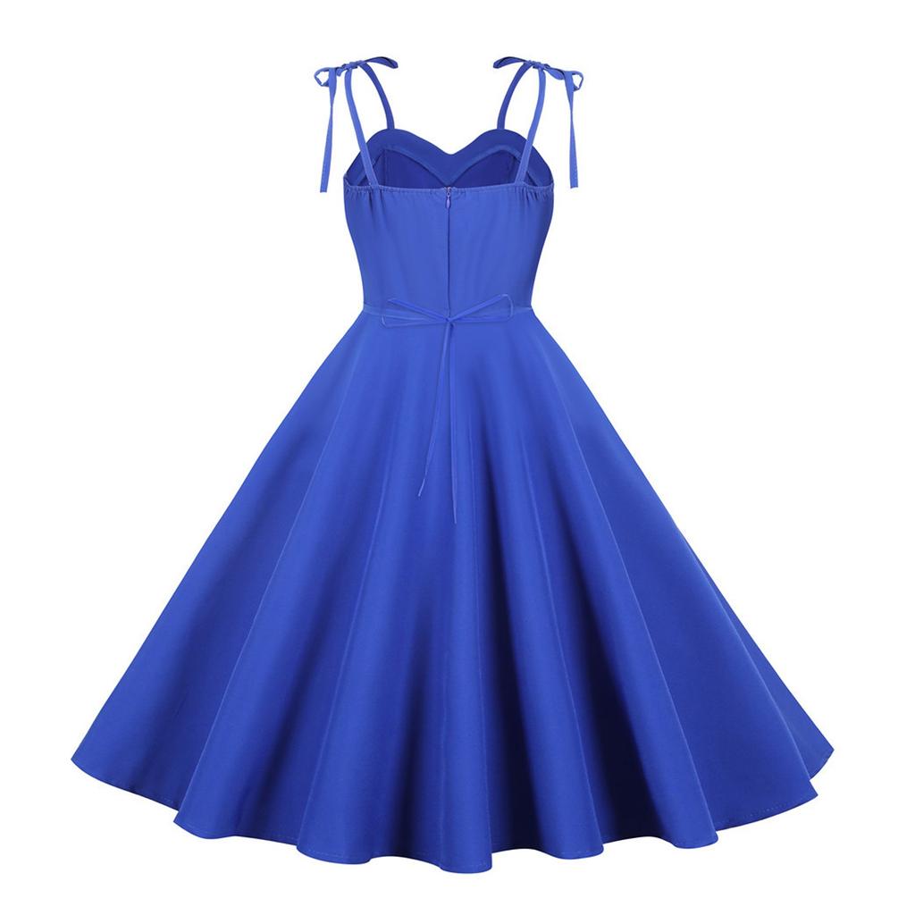 Women's Fashion Temperament Retro Polka Dot Lace-up Backless Set Neck Big Swing Puffy Casual Performance Dress