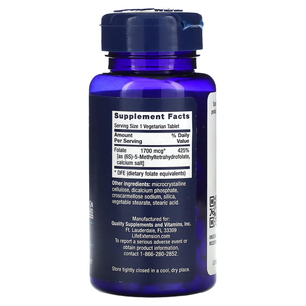 Life Extension, Optimized Folic Acid, 1,700 mcg DFE, 100 Veggie Capsules