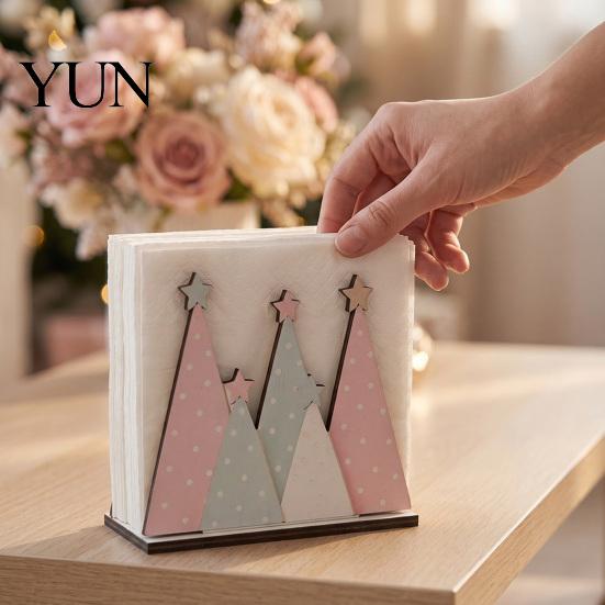 Rustic Farmhouse Countertop Organizer Christmas Theme Wooden Napkin Holder, Decorative Holiday Paper Towel Stand, Angel Shape Storage HD UV