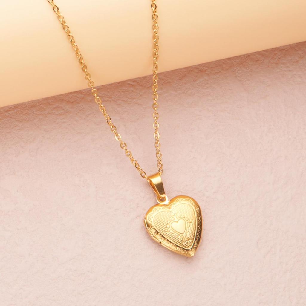 Stainless Steel Silver & Gold Women's Heart Photo Frame Locket Necklace