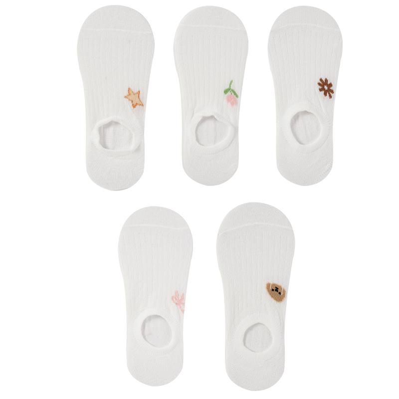 1/5 пары женских летних невидимых носков, силиконовые нескользящие носки, белые милые носки с животными и растениями