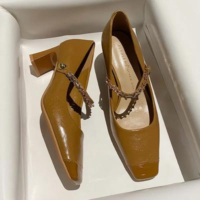 Туфли на высоком каблуке с квадратным носком Туфли Мари Джейн на толстом каблуке Элегантные новые модные женские туфли-лодочки Весеннее платье Zapatillas Mujer