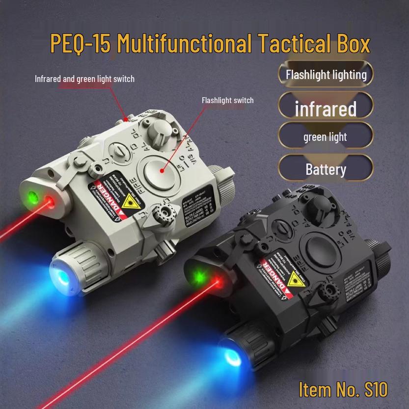 PEQ15 Tactical Box: 20-22mm Rail-Compatible, Green Light Flashlight, Red Laser Toy Accessories