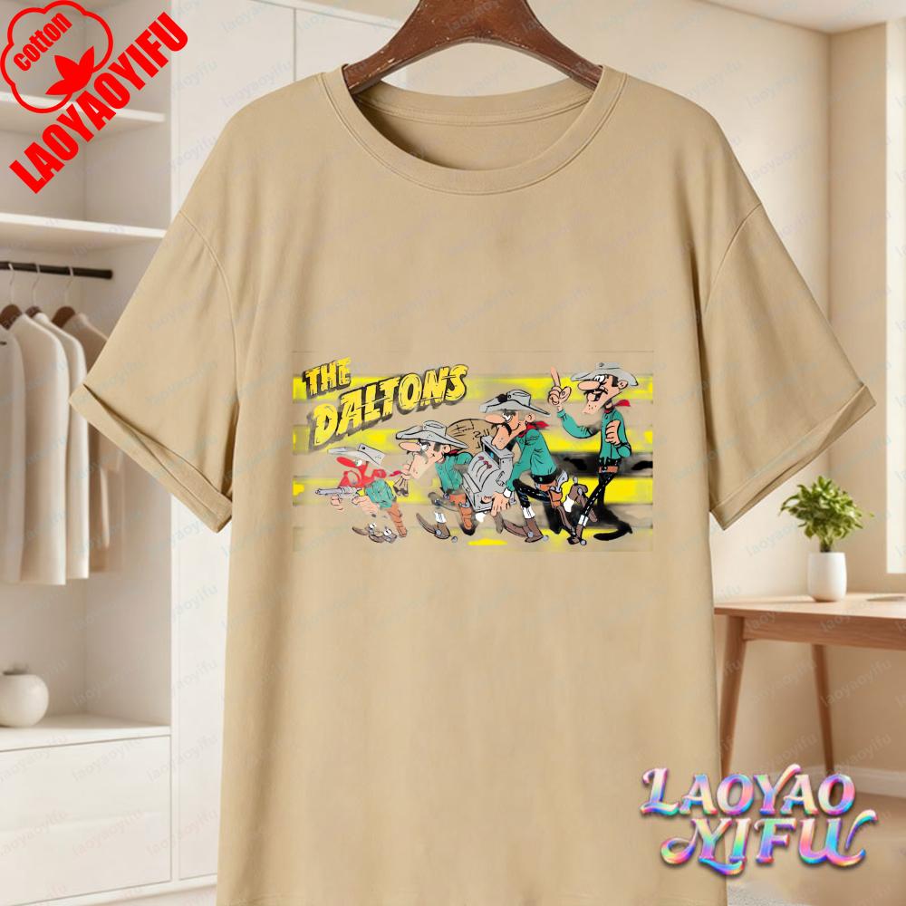 Dalton Brothers Cartoon Print Unisex Cotton TShirt Lucky Luke Summer Casual Tee for Unisex Women Trendy Family Matching Outfits