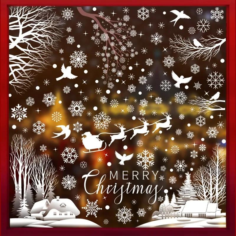 Мультяшная Рождественская наклейка на зеркало Дед Мороз Лось Снежинка Наклейка на стекло Настенный декор Оформление окна С Рождеством Христовым Декор Статическая наклейка