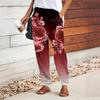 Women Flower Printing Pants Lace Up Elastic Waist Loose Trousers Casual Long Pants Trousers with Pockets
