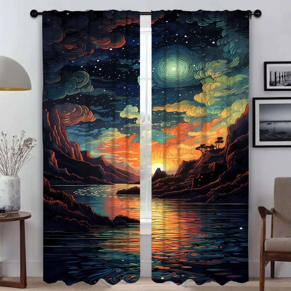 Curtains for Living Room Curtain for Room 2 Panel Sun Moon and Tree Home Interior Curtains Partition Halloween Decoration Shades