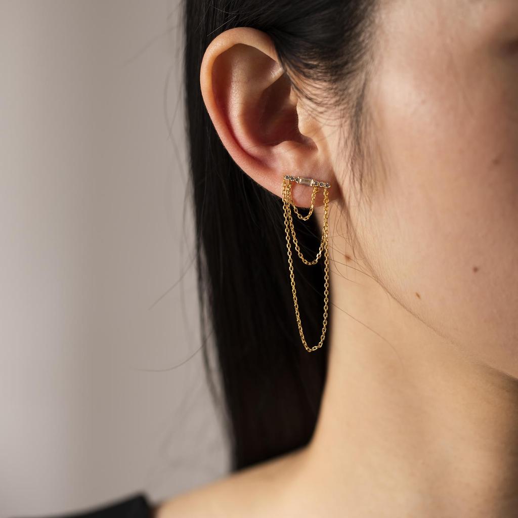 ANDYWEN Стерлингового серебра 925 пробы, стильные великолепные серьги из стерлингового серебра с позолоченными цирконами и несколькими цепочками, женские роскошные ювелирные украшения