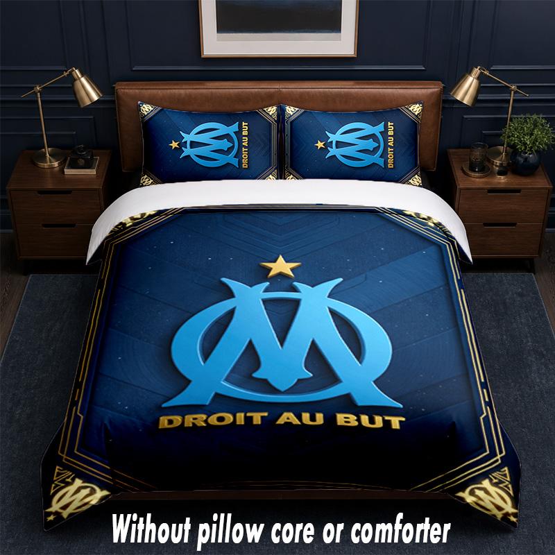 Olympique Lyonnais FC Design Bed Bedding Set 1 Duvet Cover + 2 Pillowcases Soft Breathable Household Bed Linens